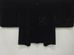 漆　草花模様織り出し　一つ紋絵羽織